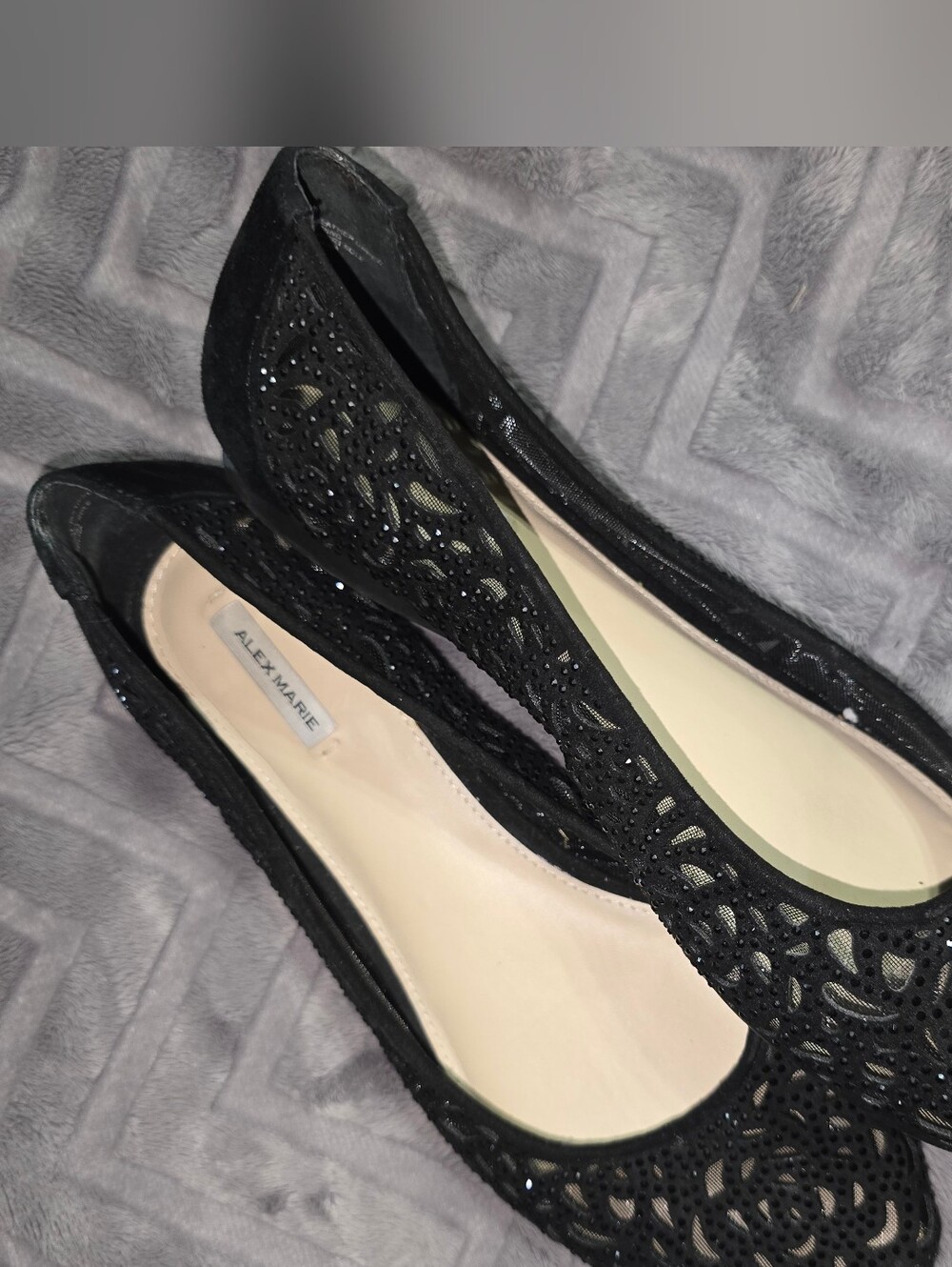 Alex Marie Black Laser Cut Rhinestone Mesh Ballet Flats 9